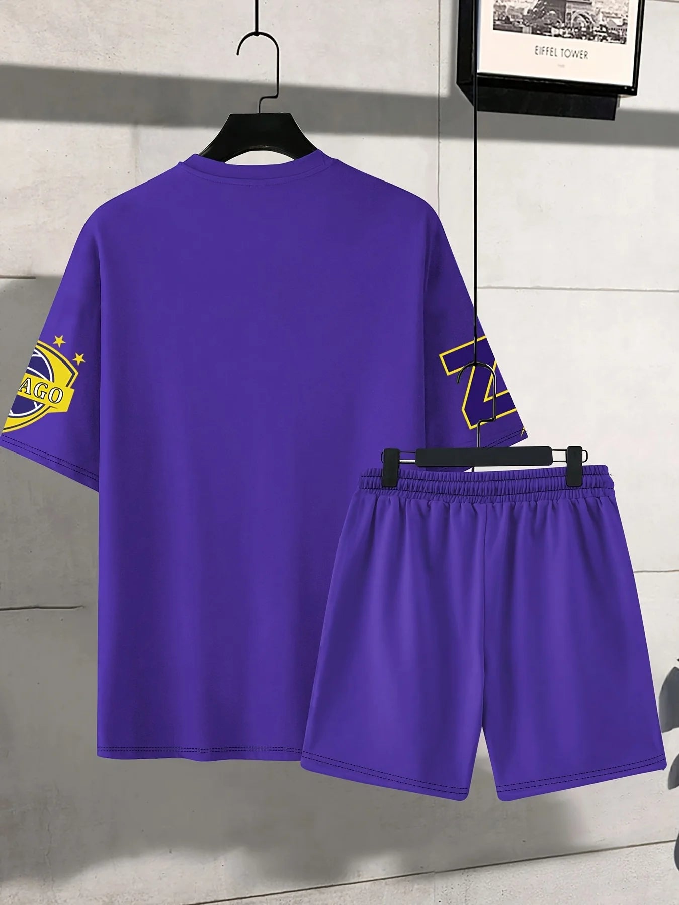 Summer 2025 new men's suit, street fashion, men's basketball T-shirt, outdoor sports suit, Los Angeles letter - printed men's shor - VibraStore