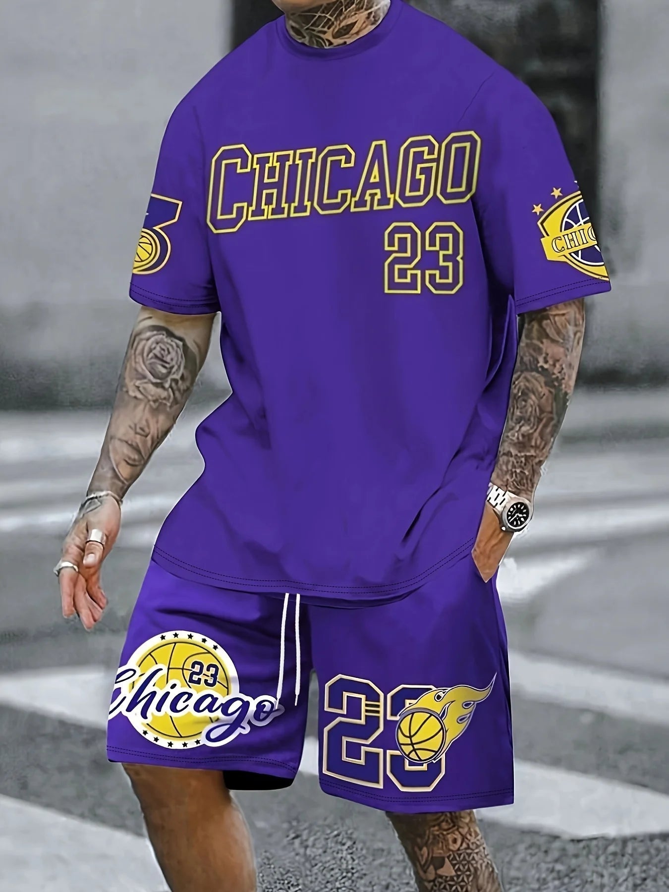 Summer 2025 new men's suit, street fashion, men's basketball T-shirt, outdoor sports suit, Los Angeles letter - printed men's shor - VibraStore