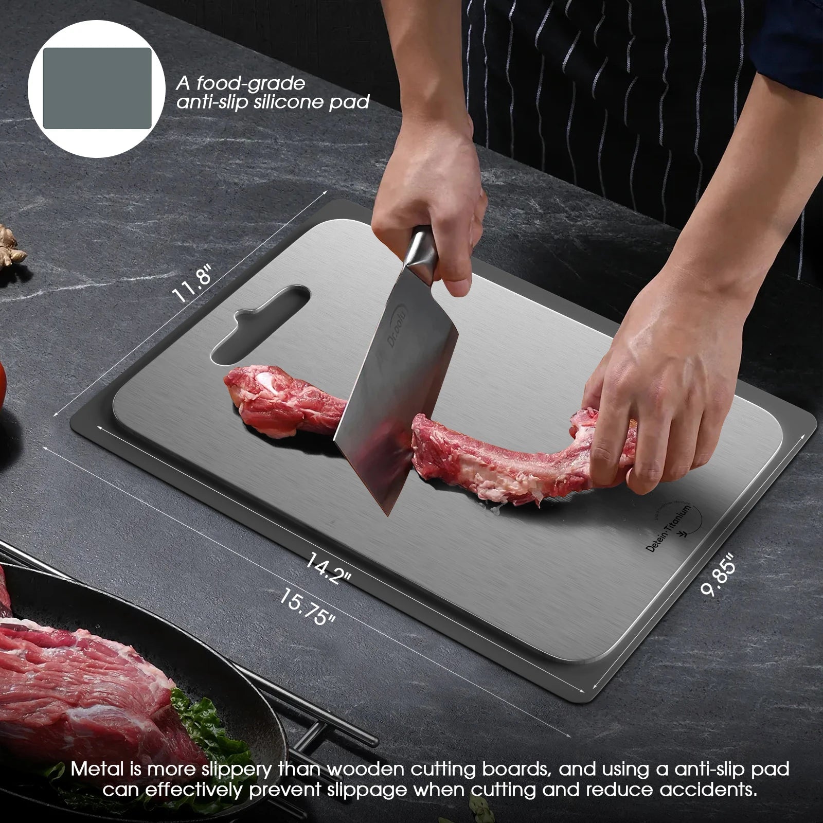 Tabla de cortar de titanio, tabla de cortar de titanio, tabla de cortar de doble cara de calidad alimentaria para carne, frutas, verduras 36*25cm - VibraStore