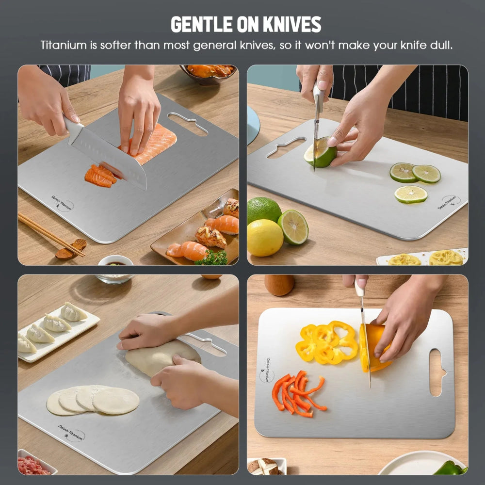 Tabla de cortar de titanio, tabla de cortar de titanio, tabla de cortar de doble cara de calidad alimentaria para carne, frutas, verduras 36*25cm - VibraStore