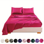 This 4pcs Satin Bed Sheet Set Includes One Fitted Sheet, One Flat Sheet, And Two Pillowcases Without Inserts. The Solid Color Showcases a Simple And Elegant Design That Never Goes Out of Style. Made from Polyester, The Fabric - VibraStore