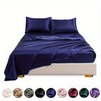 This 4pcs Satin Bed Sheet Set Includes One Fitted Sheet, One Flat Sheet, And Two Pillowcases Without Inserts. The Solid Color Showcases a Simple And Elegant Design That Never Goes Out of Style. Made from Polyester, The Fabric - VibraStore