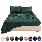 This 4pcs Satin Bed Sheet Set Includes One Fitted Sheet, One Flat Sheet, And Two Pillowcases Without Inserts. The Solid Color Showcases a Simple And Elegant Design That Never Goes Out of Style. Made from Polyester, The Fabric - VibraStore