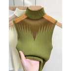 Top de punto de malla para mujer, camiseta sin mangas Y2K, chaleco de medio cuello, suéter sin mangas para mujer, ropa de calle recortada elegante, Top de tubo ajustado liso - VibraStore