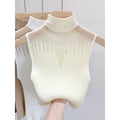 Top de punto de malla para mujer, camiseta sin mangas Y2K, chaleco de medio cuello, suéter sin mangas para mujer, ropa de calle recortada elegante, Top de tubo ajustado liso - VibraStore