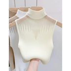 Top de punto de malla para mujer, camiseta sin mangas Y2K, chaleco de medio cuello, suéter sin mangas para mujer, ropa de calle recortada elegante, Top de tubo ajustado liso - VibraStore