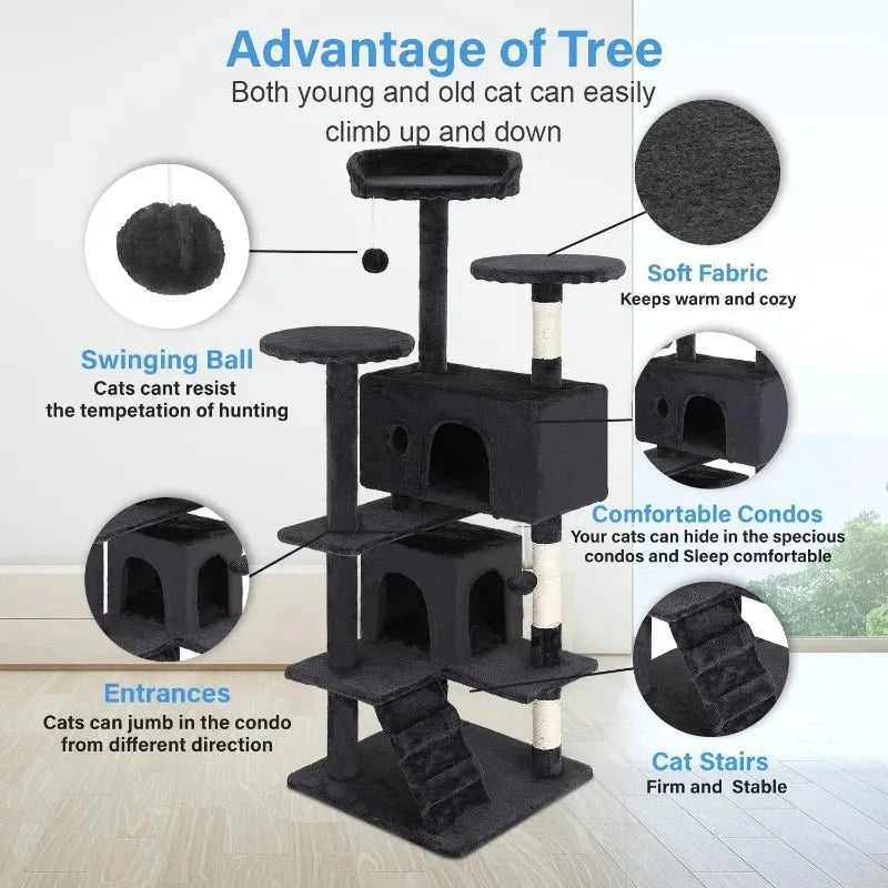 Tree 54in Tower Multi - Level Durable Scratching Post & Cozy Fun Jumping Platform Space Saving Condo Pet P - VibraStore