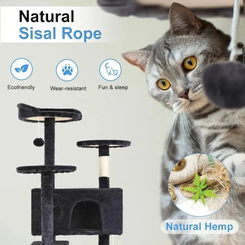 Tree 54in Tower Multi - Level Durable Scratching Post & Cozy Fun Jumping Platform Space Saving Condo Pet P - VibraStore