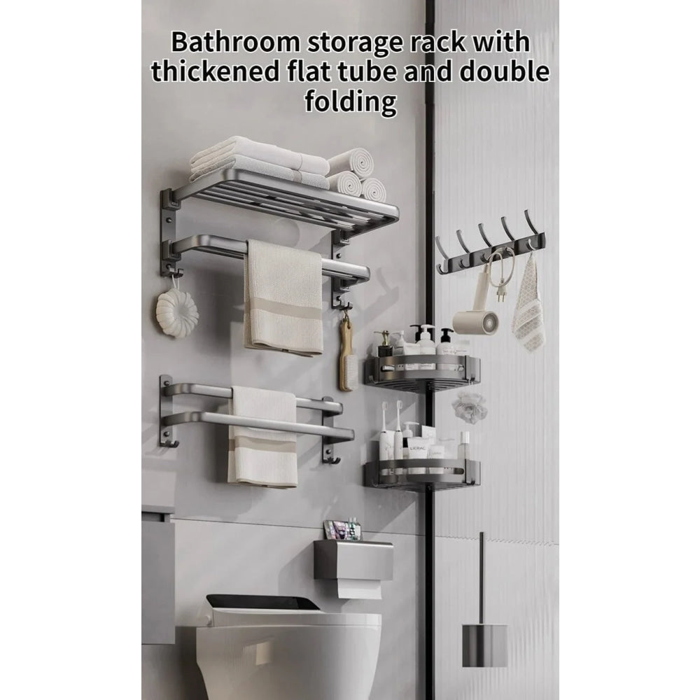 Upgrade And Thicken Grey/Black 40CM - 60CM Towel Rack Space Aluminum Toilet Storage Rack Wall Mounted BathTowel Rack - VibraStore