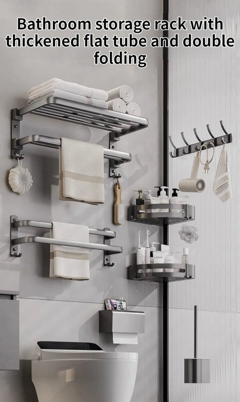 Upgrade And Thicken Grey/Black 40CM - 60CM Towel Rack Space Aluminum Toilet Storage Rack Wall Mounted BathTowel Rack - VibraStore