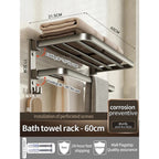 Upgrade And Thicken Grey/Black 40CM - 60CM Towel Rack Space Aluminum Toilet Storage Rack Wall Mounted BathTowel Rack - VibraStore