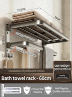 Upgrade And Thicken Grey/Black 40CM - 60CM Towel Rack Space Aluminum Toilet Storage Rack Wall Mounted BathTowel Rack - VibraStore