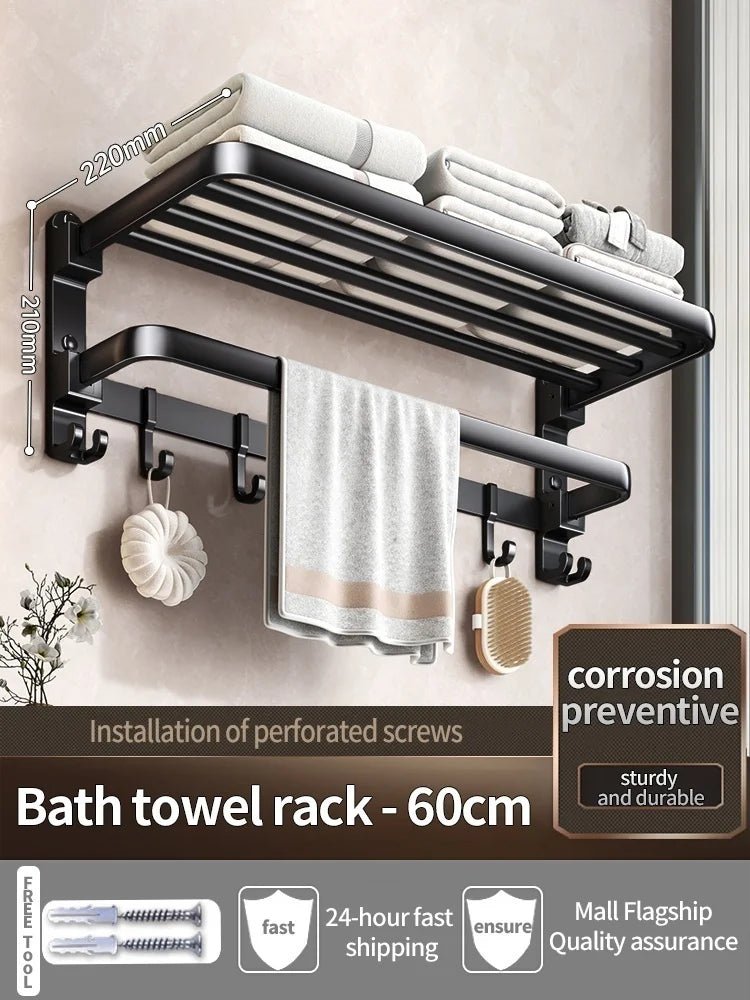 Upgrade And Thicken Grey/Black 40CM - 60CM Towel Rack Space Aluminum Toilet Storage Rack Wall Mounted BathTowel Rack - VibraStore