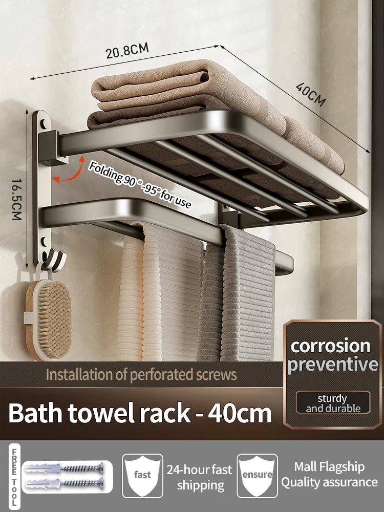 Upgrade And Thicken Grey/Black 40CM - 60CM Towel Rack Space Aluminum Toilet Storage Rack Wall Mounted BathTowel Rack - VibraStore