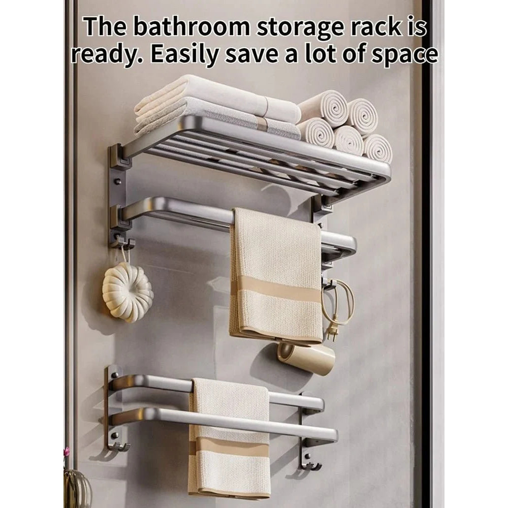 Upgrade And Thicken Grey/Black 40CM - 60CM Towel Rack Space Aluminum Toilet Storage Rack Wall Mounted BathTowel Rack - VibraStore