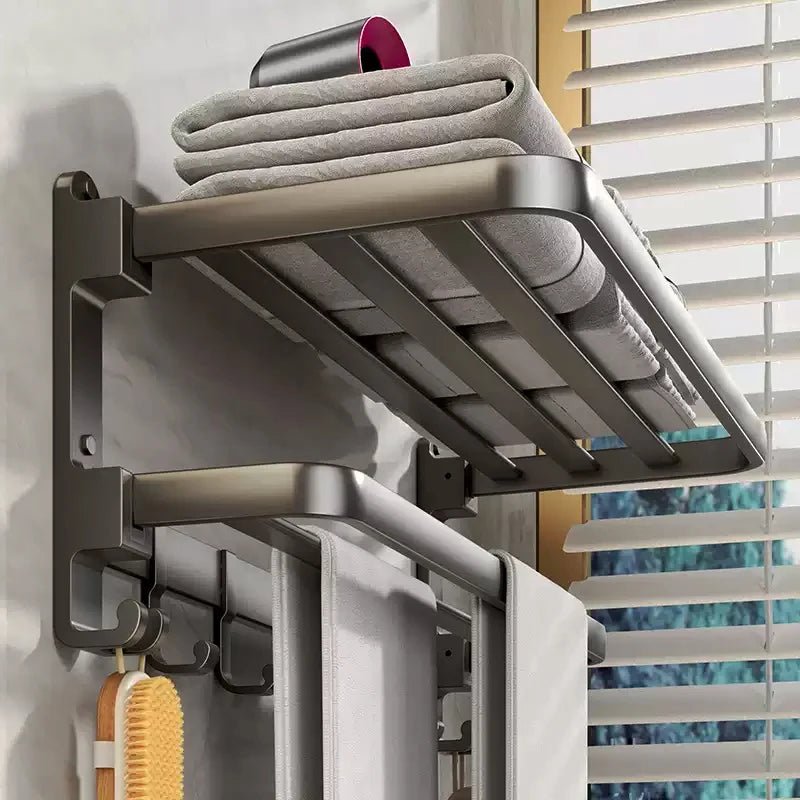 Upgrade And Thicken Grey/Black 40CM - 60CM Towel Rack Space Aluminum Toilet Storage Rack Wall Mounted BathTowel Rack - VibraStore