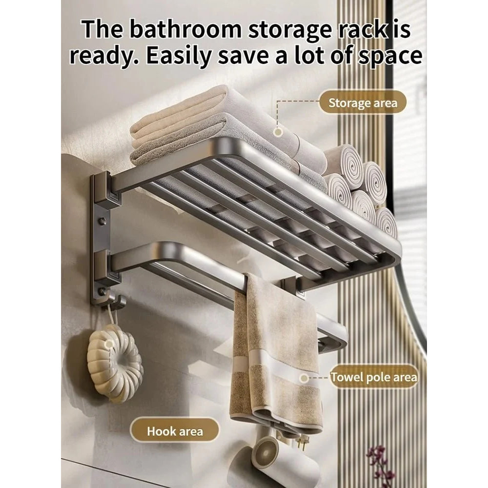 Upgrade And Thicken Grey/Black 40CM - 60CM Towel Rack Space Aluminum Toilet Storage Rack Wall Mounted BathTowel Rack - VibraStore
