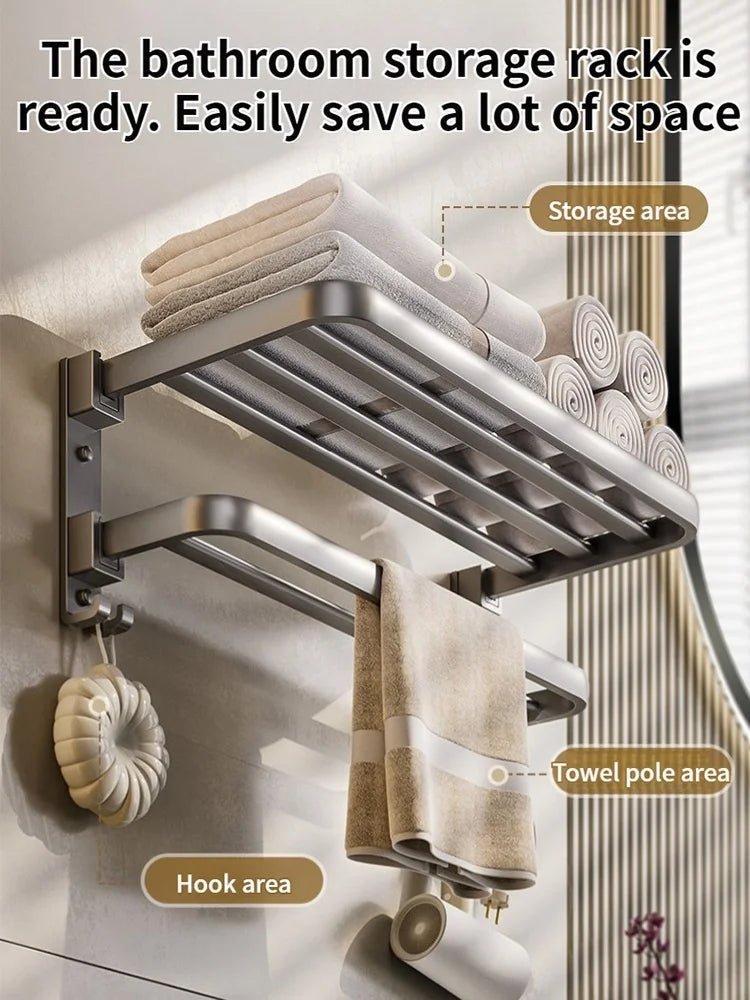 Upgrade And Thicken Grey/Black 40CM - 60CM Towel Rack Space Aluminum Toilet Storage Rack Wall Mounted BathTowel Rack - VibraStore