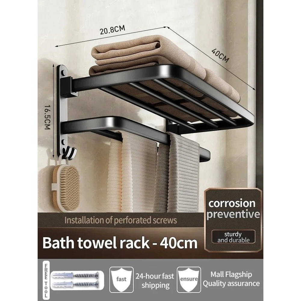 Upgrade And Thicken Grey/Black 40CM - 60CM Towel Rack Space Aluminum Toilet Storage Rack Wall Mounted BathTowel Rack - VibraStore