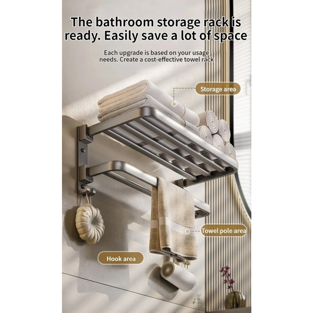 Upgrade And Thicken Grey/Black 40CM - 60CM Towel Rack Space Aluminum Toilet Storage Rack Wall Mounted BathTowel Rack - VibraStore