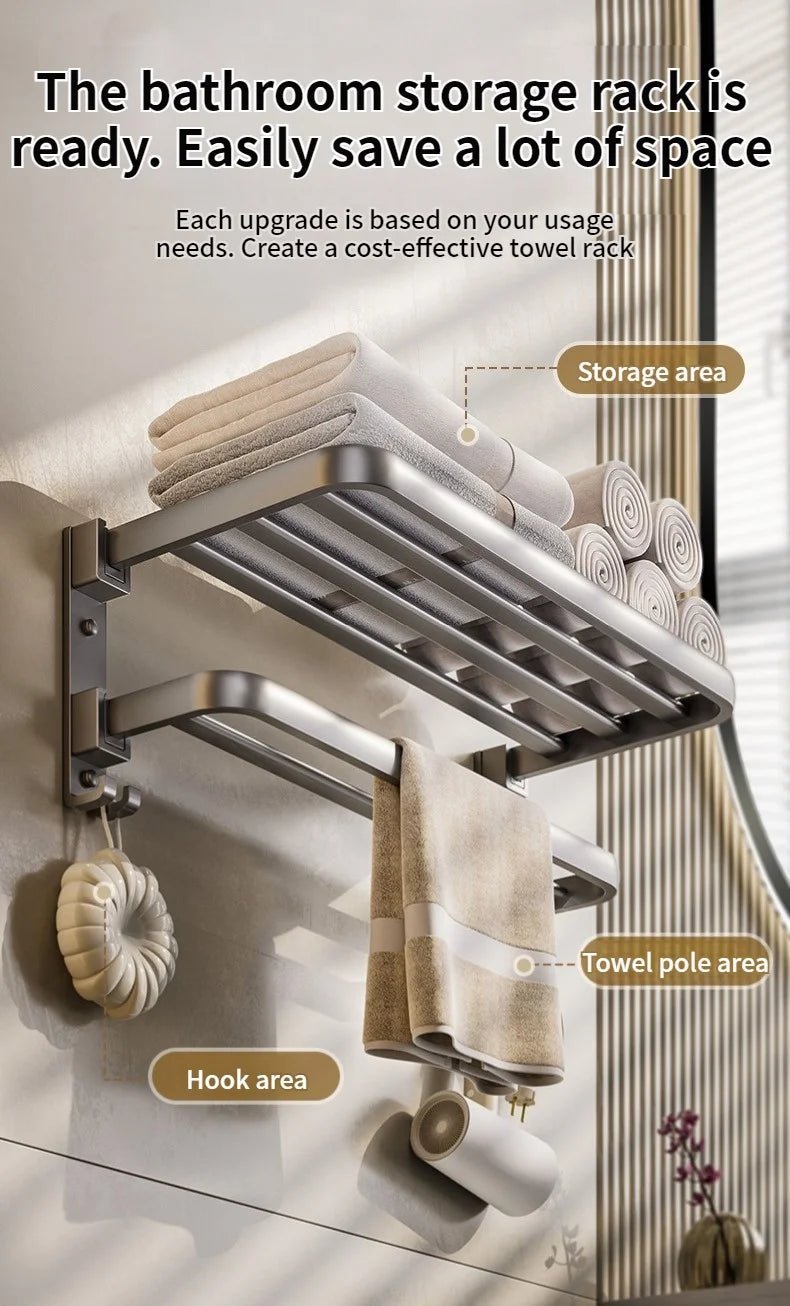 Upgrade And Thicken Grey/Black 40CM - 60CM Towel Rack Space Aluminum Toilet Storage Rack Wall Mounted BathTowel Rack - VibraStore