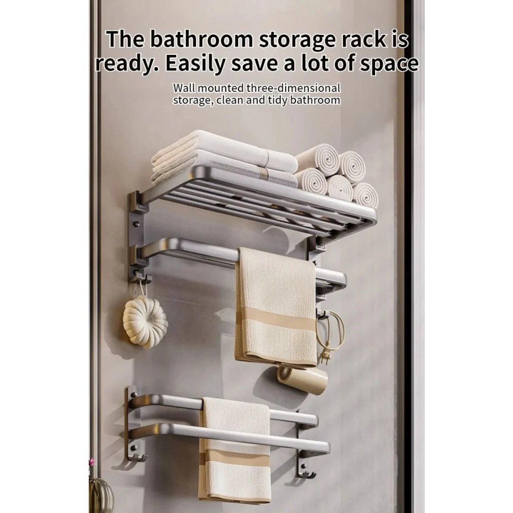 Upgrade And Thicken Grey/Black 40CM - 60CM Towel Rack Space Aluminum Toilet Storage Rack Wall Mounted BathTowel Rack - VibraStore