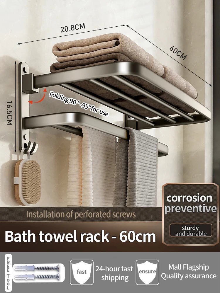 Upgrade And Thicken Grey/Black 40CM - 60CM Towel Rack Space Aluminum Toilet Storage Rack Wall Mounted BathTowel Rack - VibraStore