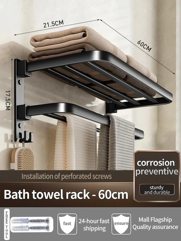 Upgrade And Thicken Grey/Black 40CM - 60CM Towel Rack Space Aluminum Toilet Storage Rack Wall Mounted BathTowel Rack - VibraStore