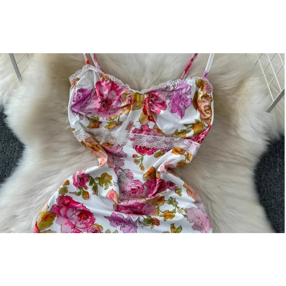Verano 2025 Vestido largo con estampado floral para mujer, sin mangas, estilo playero, tirantes finos, vestido largo ajustado para fiesta de cumpleaños - VibraStore
