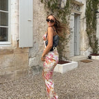 Verano 2025 Vestido largo con estampado floral para mujer, sin mangas, estilo playero, tirantes finos, vestido largo ajustado para fiesta de cumpleaños - VibraStore