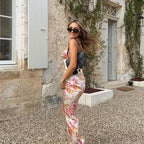 Verano 2025 Vestido largo con estampado floral para mujer, sin mangas, estilo playero, tirantes finos, vestido largo ajustado para fiesta de cumpleaños - VibraStore