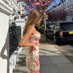 Verano 2025 Vestido largo con estampado floral para mujer, sin mangas, estilo playero, tirantes finos, vestido largo ajustado para fiesta de cumpleaños - VibraStore