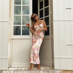 Verano 2025 Vestido largo con estampado floral para mujer, sin mangas, estilo playero, tirantes finos, vestido largo ajustado para fiesta de cumpleaños - VibraStore