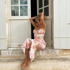 Verano 2025 Vestido largo con estampado floral para mujer, sin mangas, estilo playero, tirantes finos, vestido largo ajustado para fiesta de cumpleaños - VibraStore