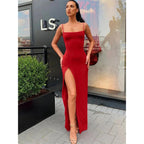 Vestido ajustado sexi de verano para mujer, vestido Sexy con tirantes finos y manga dividida de Color sólido, Vestidos - VibraStore