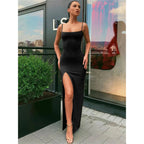 Vestido ajustado sexi de verano para mujer, vestido Sexy con tirantes finos y manga dividida de Color sólido, Vestidos - VibraStore