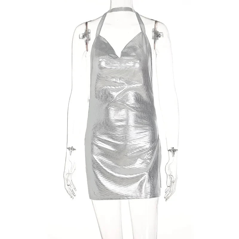 Vestido corto elegante para mujer, Sexy y a la moda, con cuello colgante, espalda descubierta, parte inferior en el pecho, lentejuelas, vestido de fiesta para chica y baile - VibraStore