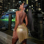 Vestido corto elegante para mujer, Sexy y a la moda, con cuello colgante, espalda descubierta, parte inferior en el pecho, lentejuelas, vestido de fiesta para chica y baile - VibraStore