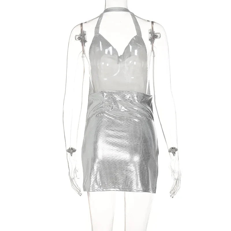 Vestido corto elegante para mujer, Sexy y a la moda, con cuello colgante, espalda descubierta, parte inferior en el pecho, lentejuelas, vestido de fiesta para chica y baile - VibraStore