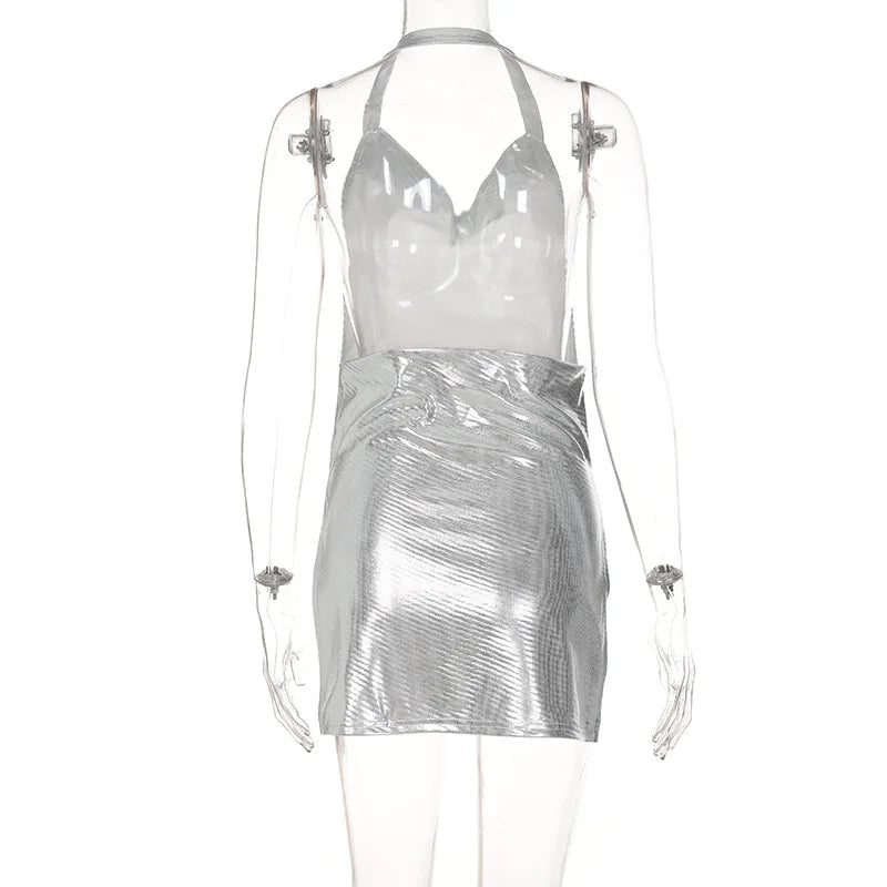 Vestido corto elegante para mujer, Sexy y a la moda, con cuello colgante, espalda descubierta, parte inferior en el pecho, lentejuelas, vestido de fiesta para chica y baile - VibraStore