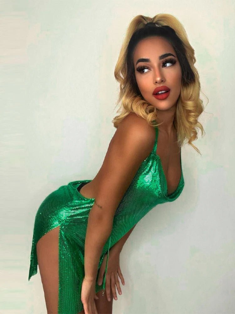 Vestido corto elegante para mujer, Sexy y a la moda, con cuello colgante, espalda descubierta, parte inferior en el pecho, lentejuelas, vestido de fiesta para chica y baile - VibraStore