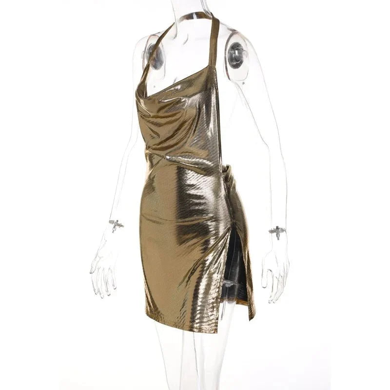 Vestido corto elegante para mujer, Sexy y a la moda, con cuello colgante, espalda descubierta, parte inferior en el pecho, lentejuelas, vestido de fiesta para chica y baile - VibraStore