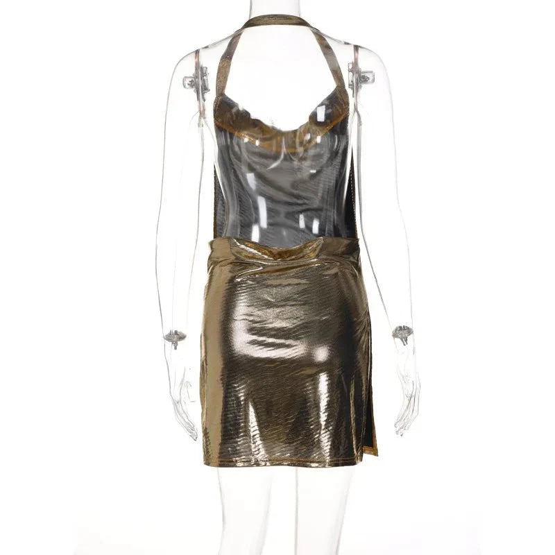 Vestido corto elegante para mujer, Sexy y a la moda, con cuello colgante, espalda descubierta, parte inferior en el pecho, lentejuelas, vestido de fiesta para chica y baile - VibraStore