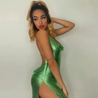 Vestido corto elegante para mujer, Sexy y a la moda, con cuello colgante, espalda descubierta, parte inferior en el pecho, lentejuelas, vestido de fiesta para chica y baile - VibraStore