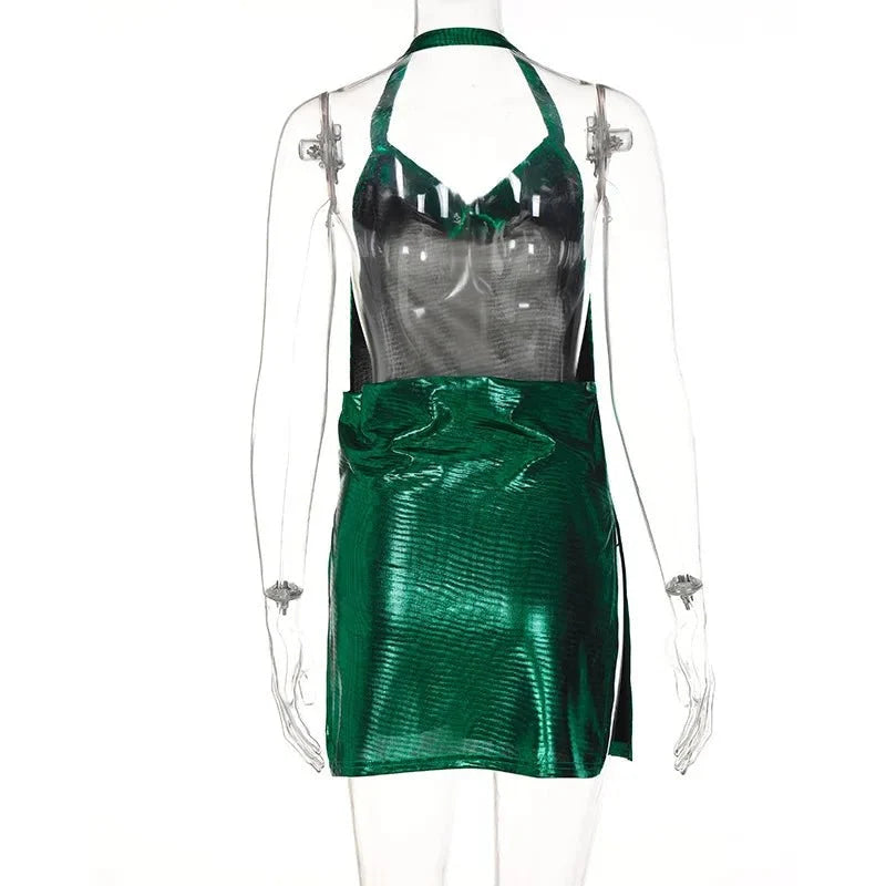 Vestido corto elegante para mujer, Sexy y a la moda, con cuello colgante, espalda descubierta, parte inferior en el pecho, lentejuelas, vestido de fiesta para chica y baile - VibraStore