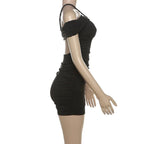 Vestido corto elegante y sencillo con un hombro plisado, ajustado, sin espalda, sin hebilla, novedad de verano europea y americana - VibraStore