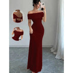 Vestido de fiesta con hombros descubiertos, vestido midi ajustado sexy sin mangas para mujer, vestido de cóctel elegante con vendaje para salir por la noche - VibraStore