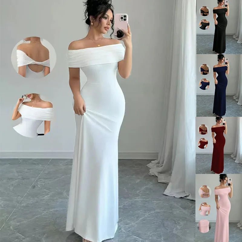 Vestido de fiesta con hombros descubiertos, vestido midi ajustado sexy sin mangas para mujer, vestido de cóctel elegante con vendaje para salir por la noche - VibraStore
