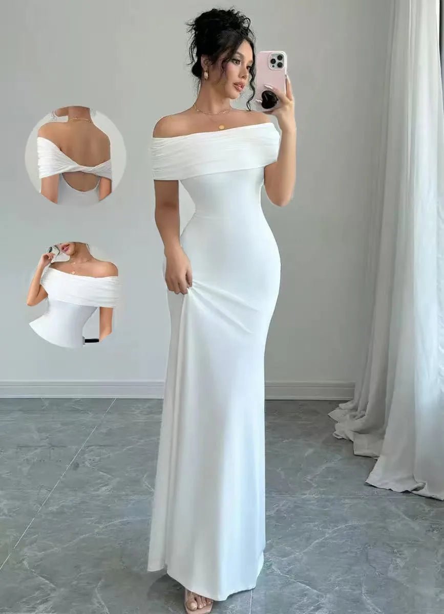 Vestido de fiesta con hombros descubiertos, vestido midi ajustado sexy sin mangas para mujer, vestido de cóctel elegante con vendaje para salir por la noche - VibraStore