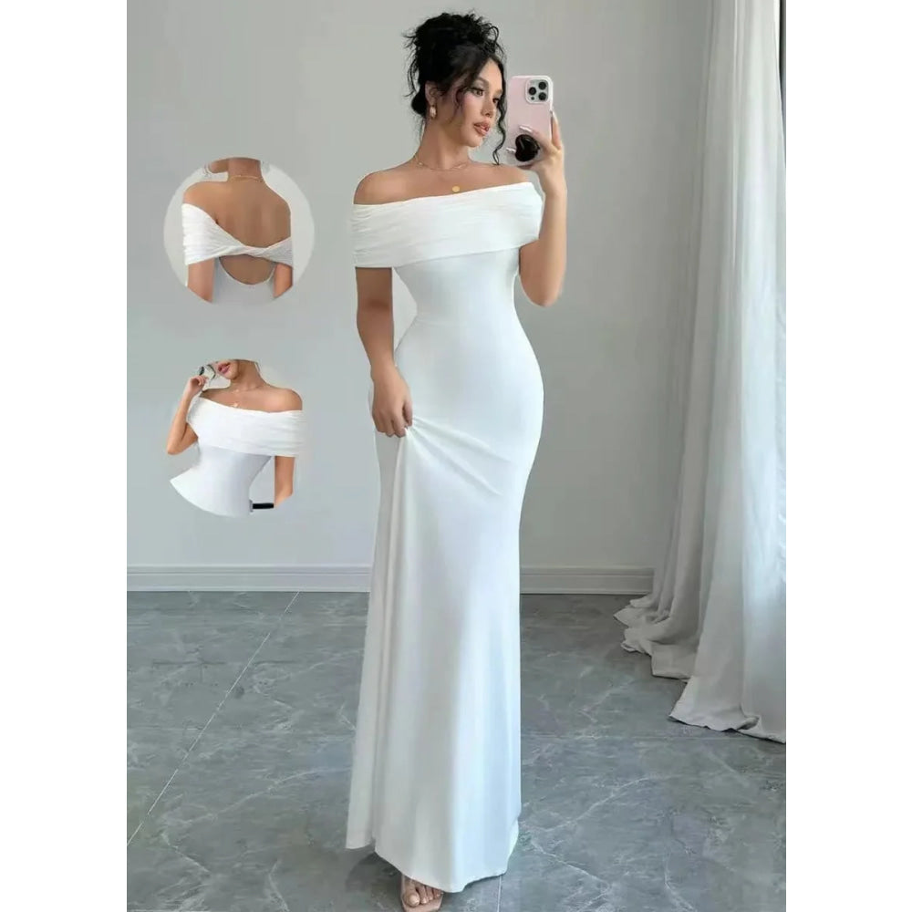 Vestido de fiesta con hombros descubiertos, vestido midi ajustado sexy sin mangas para mujer, vestido de cóctel elegante con vendaje para salir por la noche - VibraStore